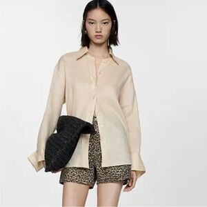 Mango Leopard Print Jean Shorts - Black and Tan